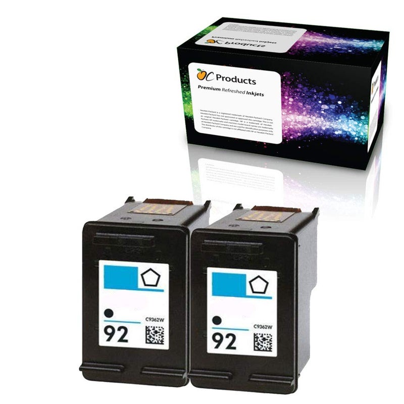 OCProducts Refilled Ink Cartridge Replacement for HP 92 for PSC 1510 PhotoSmart C3180 C4180 C3100 Deskjet 5440 D4160 Printers (2 Black)